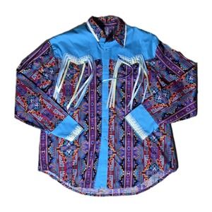 Women's Vintage Aztec Rodeo Western Tex Mex Cowgirl Shirt Size Large